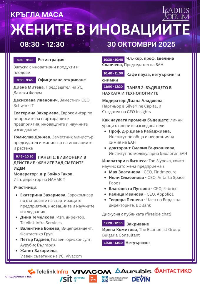 Еврокомисар и вицепремиер дискутират заедно по темата „Жените в иновациите“ на кръгла маса, организирана от „Дамски Форум“